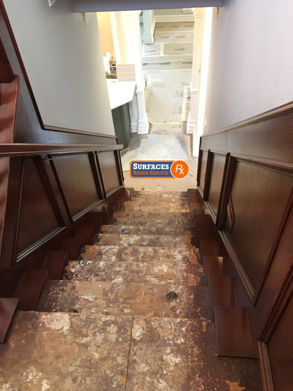 Dallas Staircase Bannister, Side Walls, and Steps After Refinishing-Down