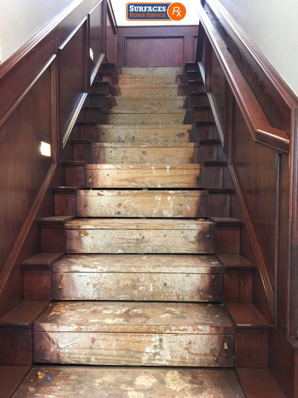 NE Dallas Staircase Bannister, Side Walls, and Steps After Refinishing