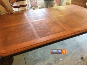 During Surface -Rx-Dining Room Table Top Refinishing