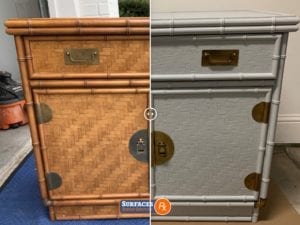Before and After Rattan Chest Refinishing by Surfaces Rx Dallas TX